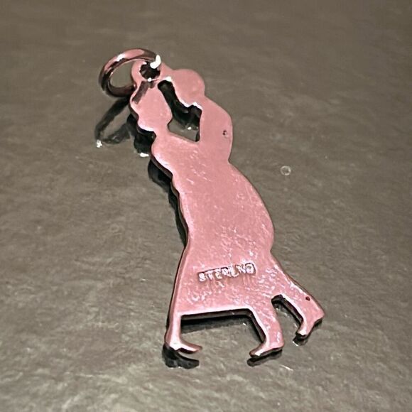 .925 Sterling Silver Dangle Charm Ballroom Dancing Couple 2D On Jump Ring - Picture 3 of 5
